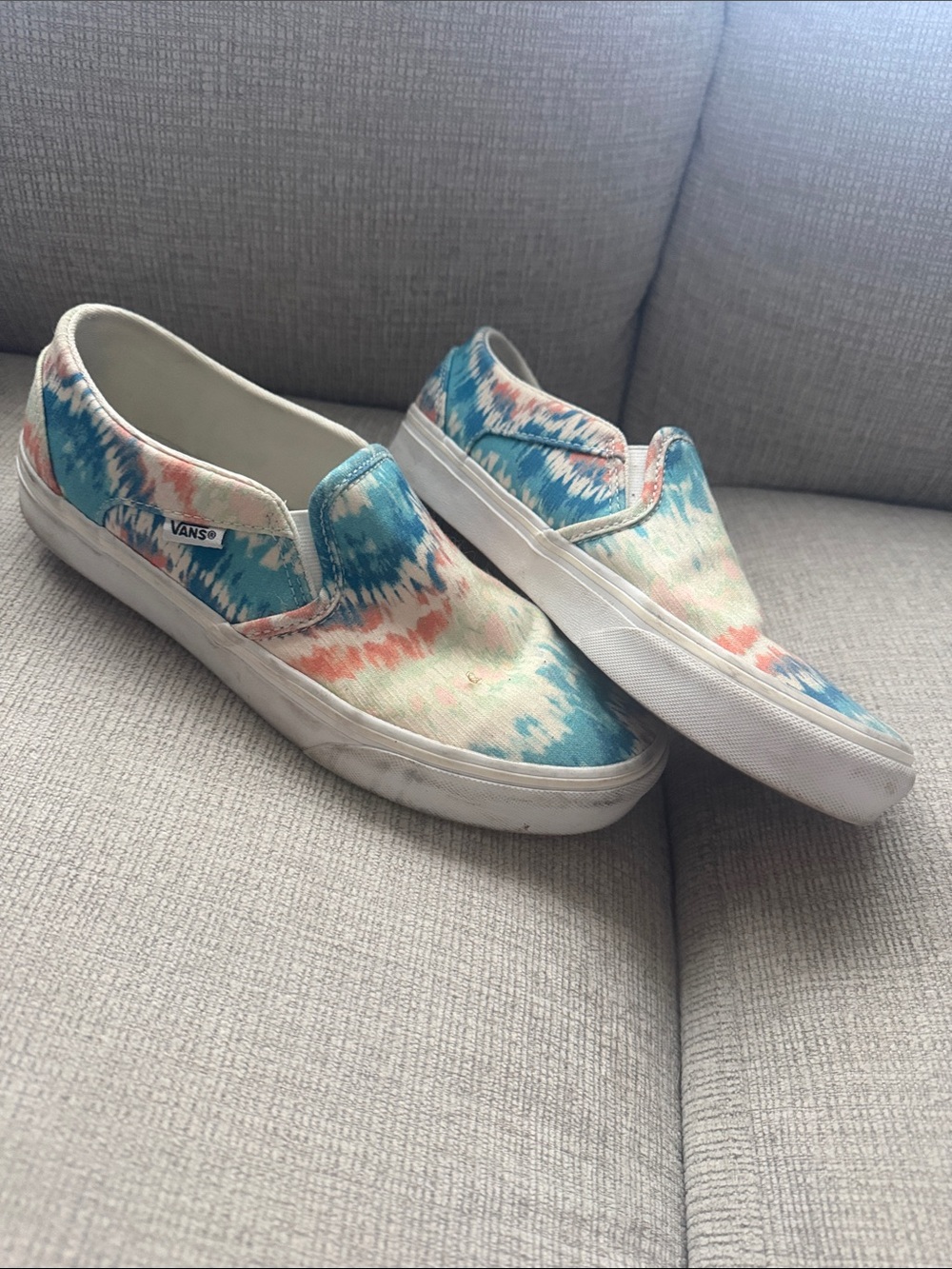 Vans Tie-Dye Slip-On Canvas Sneakers — Blue, Coral & Cream